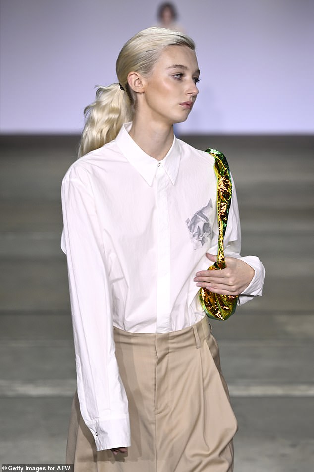 The leggy blonde looked every inch the supermodel as she strutted down the catwalk at the Rory William Docherty show at Carriageworks, as her proud mother looked on.