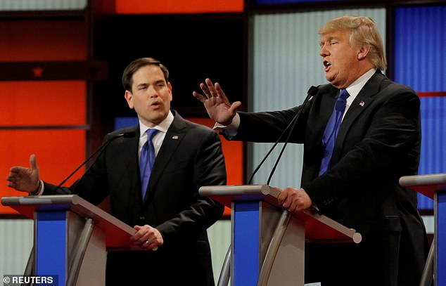 Florida Sen. Marco Rubio, seen on stage with Trump during a 2016 primary debate, has attracted the attention of Trump donors who believe he needs to diversify his candidacy outside of the MAGA base. Rubio is a more traditional Republican and Latino