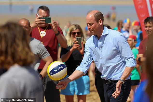 William showed off his volleyball skills when his serve proved too much as the opponent repeatedly hit the ball into the net while trying to return it.