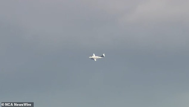 The plane (pictured) flew over Newcastle Airport after it was discovered its landing gear had failed.