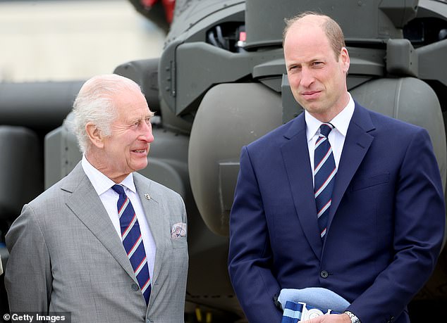 Charles and William's public display of affection comes a week after Harry's spokesperson revealed that his father's daily commitments meant he was 