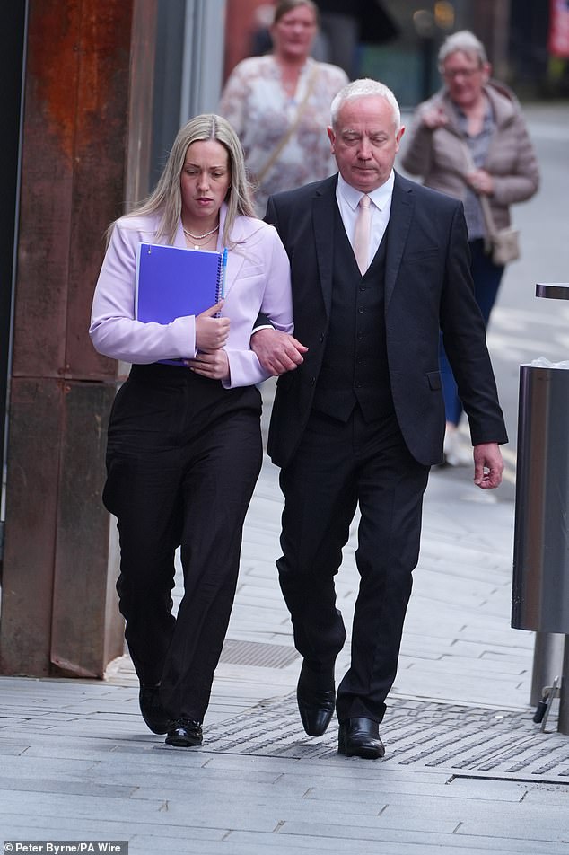 Joynes arrives at Manchester Crown Court. The Year 11 maths teacher denied having had sexual relations with the first student, and insisted that any relationship with the second was after he was 16 and she had been dismissed.