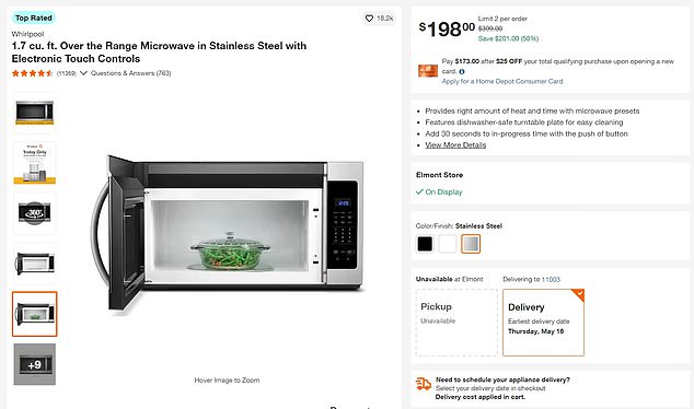 The microwave is currently available on the Home Depot website for $198 and still has the 