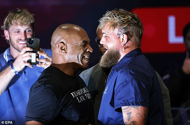 The two fighters photographed facing off during a bizarre press conference on Monday.