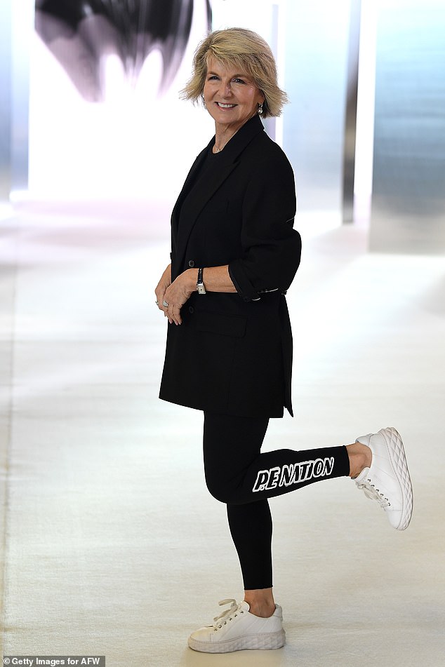 The former Foreign Secretary, 67, showed off her slender legs in tight leggings from Pip's PE Nation brand as she arrived at the show.