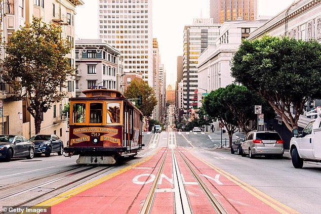 Pictured is a tram in San Francisco.