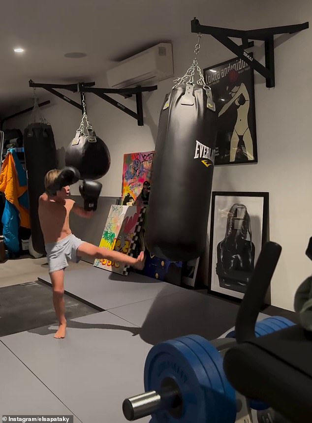 Later, Sasha showed off her boxing skills with the punching bag as everyone participated in the family workout.