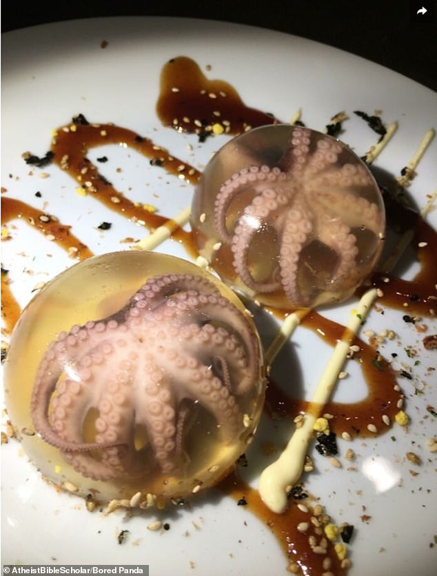 A curious combination if ever there was one, as this meal appears to be an octopus dessert.