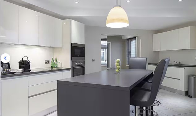 The modern kitchen inside the Fraser Suites hotel block where Harry and Meghan were staying