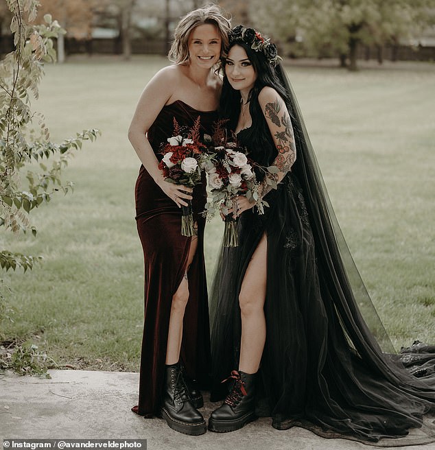 Skyelar and her bridesmaids had large slits in their dresses to show off their Dr Martens boots.