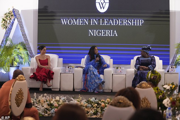 Meghan listens to speakers at a Women in Leadership event in Abuja, Nigeria, on May 11.