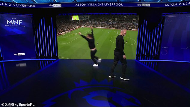 The former Manchester United defender ran around the studio with his arms raised