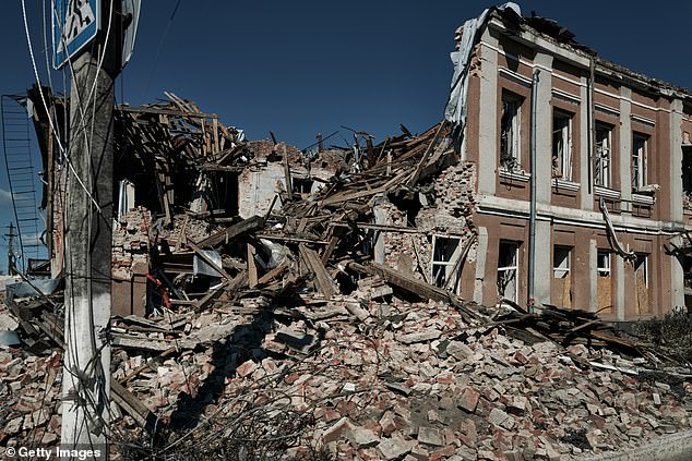 Mass civilian evacuations are underway from border towns in the Kharkiv region of northeastern Ukraine amid intense Russian shelling and troop movements. The photo shows a house destroyed after the bombing on May 12, 2024 in Vovchansk.