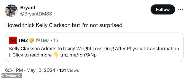 In response to a TMZ article, one social media user praised Clarkson's curvy body before her dramatic weight loss and also added that they weren't either. 