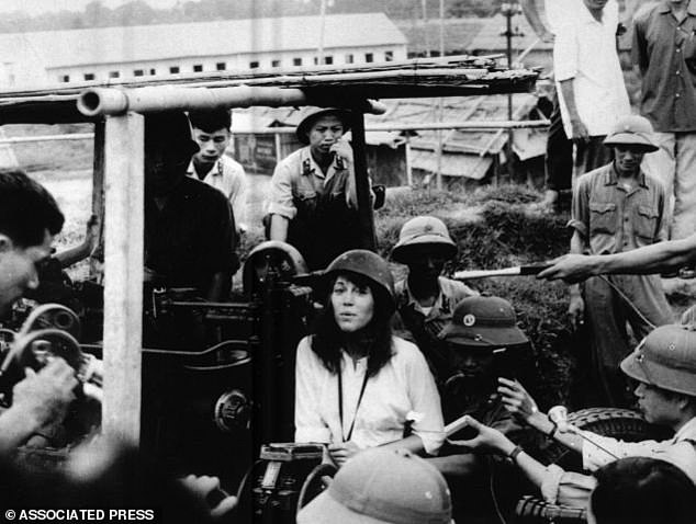 Fonda visits an anti-aircraft position in North Vietnam in this July 1972 photo.