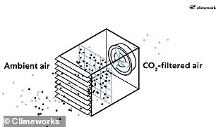 The air passes through a filter that traps CO2 so it can be processed.