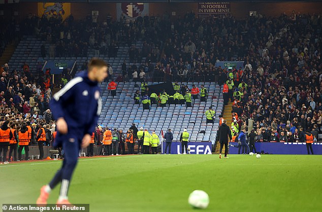 Fans were quickly moved away from the Holte End while emergency services attended the scene.