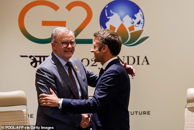 The spending commitment of $20.7 million in the Indo-specific will allow both countries to cooperate on defense and security in the region. Pictured: Anthony Albanese (left) greets French President Emmanuel Macron ahead of their bilateral meeting during the G20 Leaders Summit in 2023.