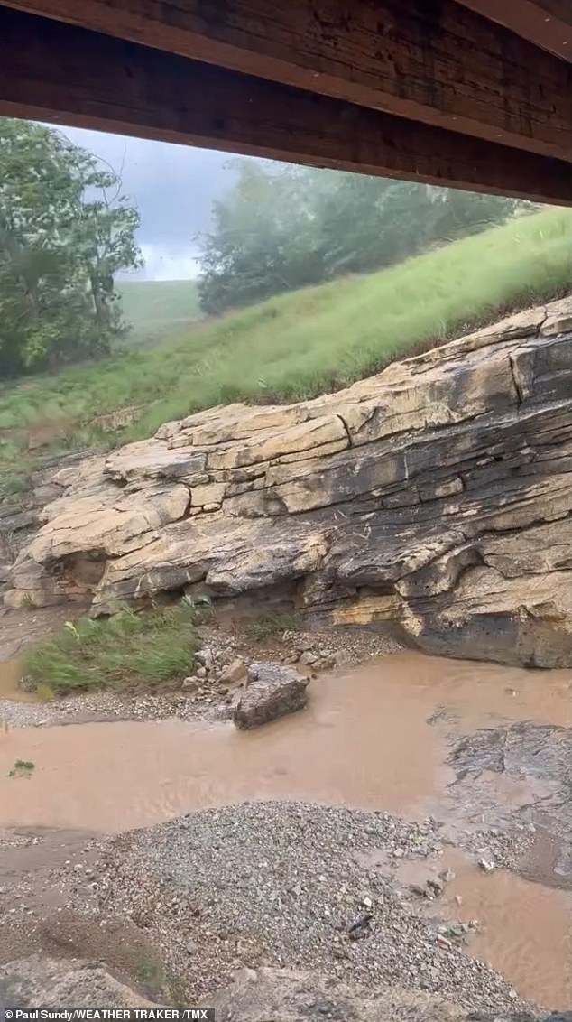 The golfers regained their composure near a stream as the wind seemed to die down.