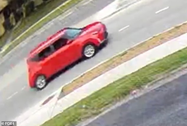 Seen here is the red Kia apparently responsible for the barrage of gunfire. At the time of writing, it is unclear what the shooter's (or shooters') goal was.