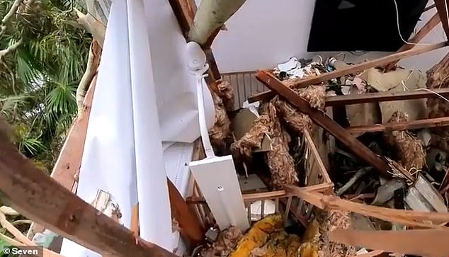 The near disaster that occurred during a wild storm last week was captured on a baby monitor. In the photo you can see the damaged bedroom and the cot where little Ned slept.