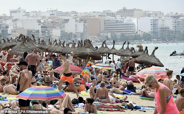 A view of Palma beach packed with tourists and locals in Palma de Mallorca, the Balearic Islands, while the president of the Balearic government promised to demand measures against the overcrowding of tourists, including 