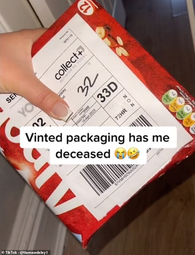 A series of strange videos have appeared on TikTok of amazed Vinted customers sharing their packages (pictured: an item in an Alpen box)