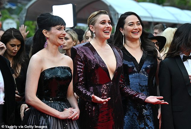 The trio of women seemed to be having a great time at the premiere as they posed together.