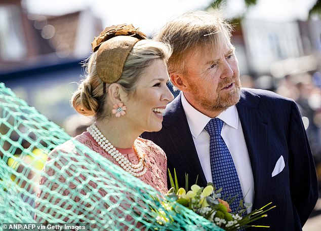 Maxima and Willem-Alexander speak to the public during their visit to Zoutkamp