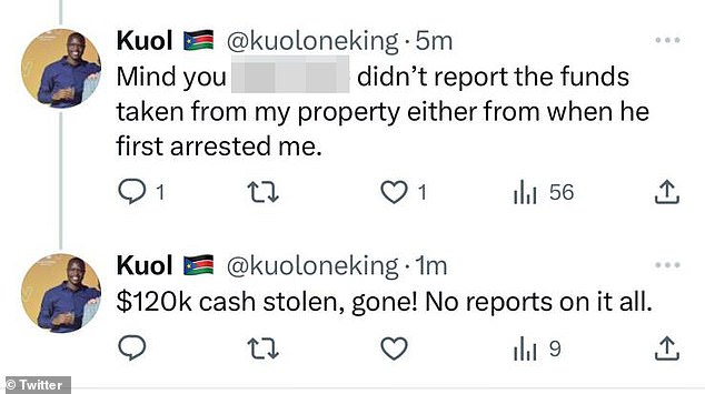 Kuol Mawien Kuol claimed police stole $120,000 from him, nearly double the amount he is accused of stealing from bank customers.