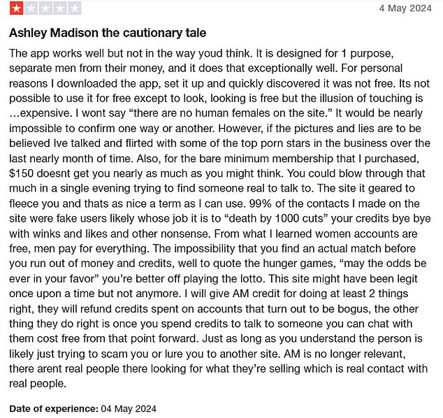 Many users have visited the site to detail their opinions about Ashley Madison, calling it 