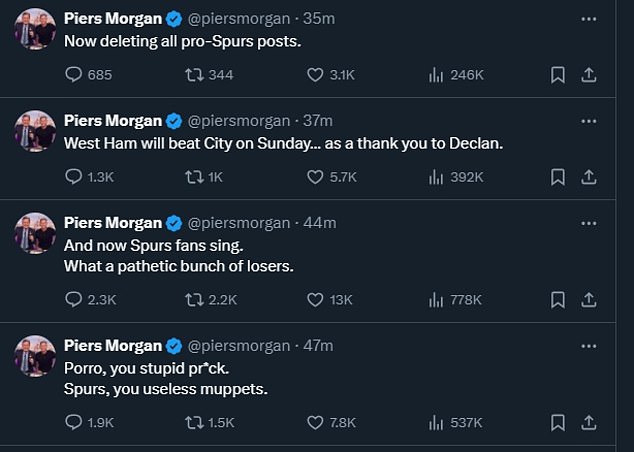 Morgan published several posts on X (formerly Twitter) criticizing the Spurs as a 