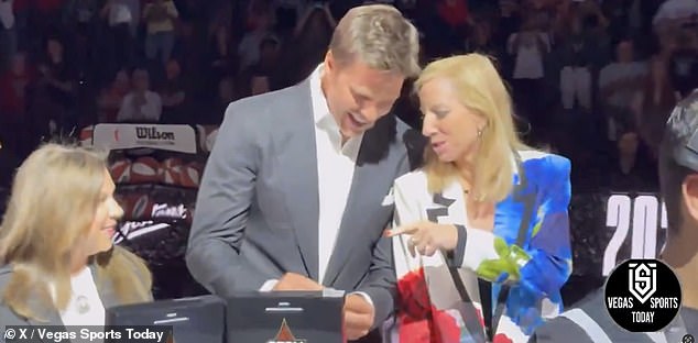 Brady was also seen exchanging pleasantries with WNBA Commissioner Cathy Engelbert.