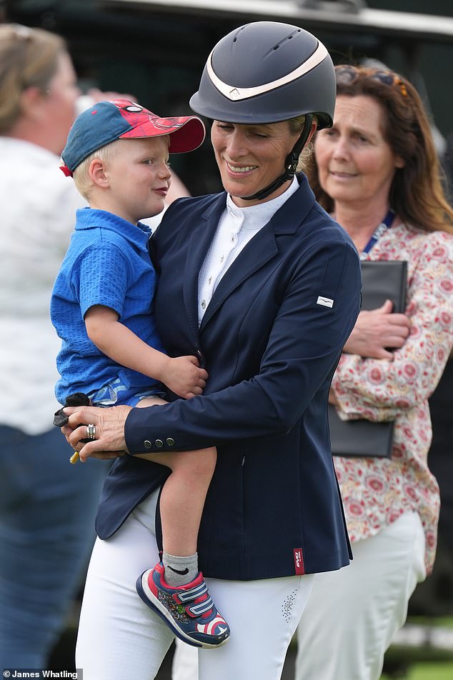 Zara and Mike's youngest son, Lucas, looked lively at the event.