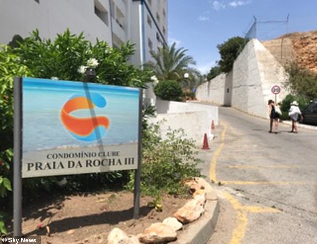 Ms Behan, 20, was working as a holiday representative when the attack occurred at the apartment block (the signposted entrance to the block is pictured).