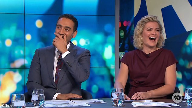 The comedian, 50, who is currently performing his latest show across the country, told presenters that the incident occurred while he was climbing the city's famous bridge. Pictured: Presenters Waleed Aly and Sarah Harris