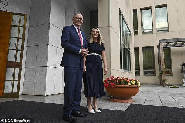 Prime Minister Anthony Albanese and his partner Jodie Haydon pictured at Parliament House in Canberra.