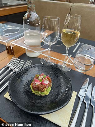 Above is the first course, tuna tartare, served with avocado, tomato and spicy ponzu dressing.