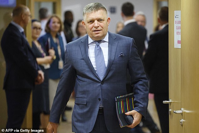 Slovakia's Prime Minister Robert Fico arrives before the start of a summit of EU leaders at the European Council building in Brussels on October 26, 2023 (file photo)