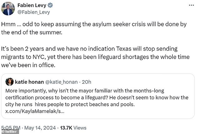 Despite the heat, Adams' office stood firm in its comments, and his communications chief, Fabien Levy, applauded The City journalist Katie Honan.