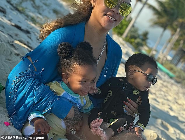 A snapshot of Rihanna holding her two babies was also shared in the image carousel.