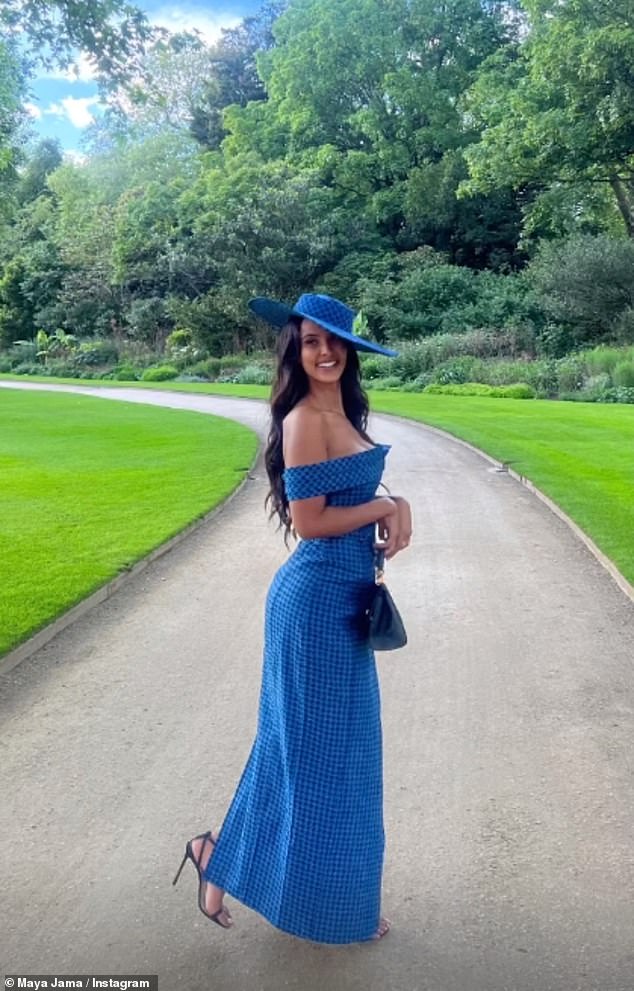 Maya uploaded a photo of herself in the stunning blue dress while walking around the venue.