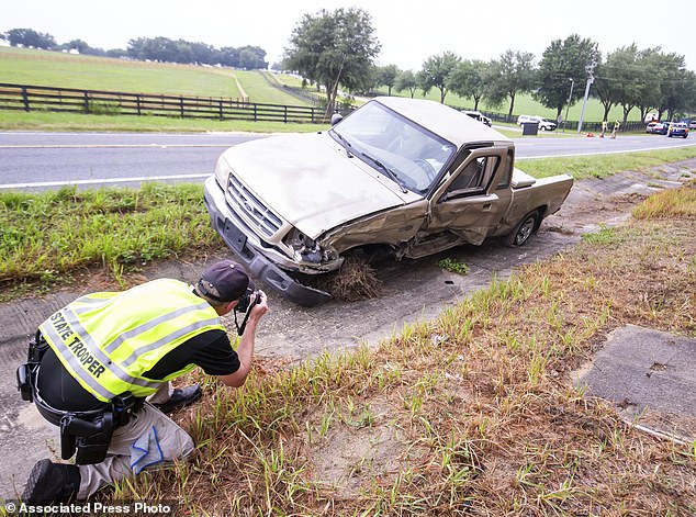 According to Howard's arrest report, cops say his eyes were bloodshot and watery and his speech was slurred after the crash, which he said he didn't remember. (pictured: the truck Howard was driving)