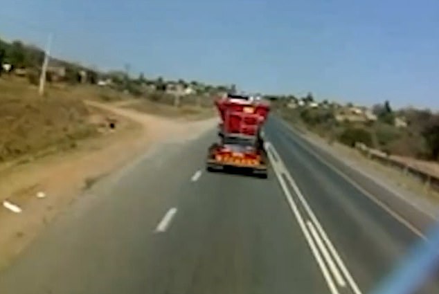 Siyaya then pulls up behind another truck before veering off the road and stopping.