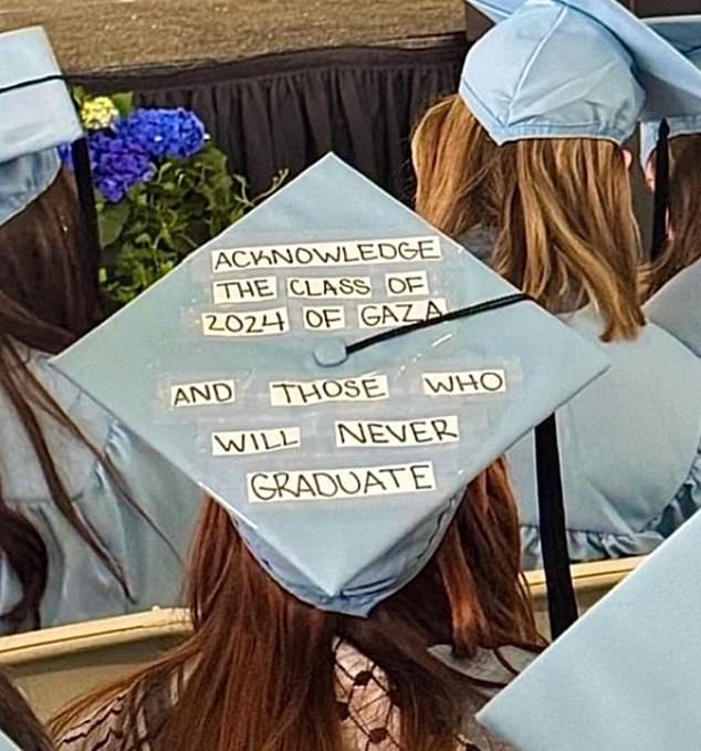 One student's graduation cap was adorned with the words: 