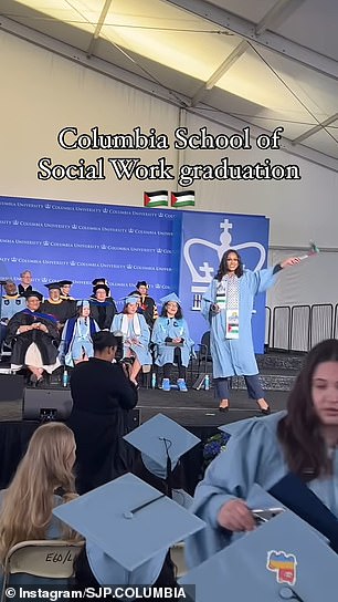 Several students were seen waving Palestinian flags.