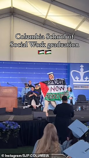 A student carried a flag that said 