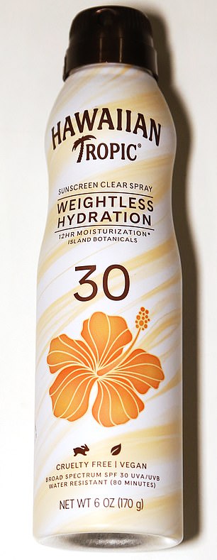 A common ingredient in sunscreens is homosalate, which is found in Hawaiian Tropic's Weightless Hydration Sunscreen.