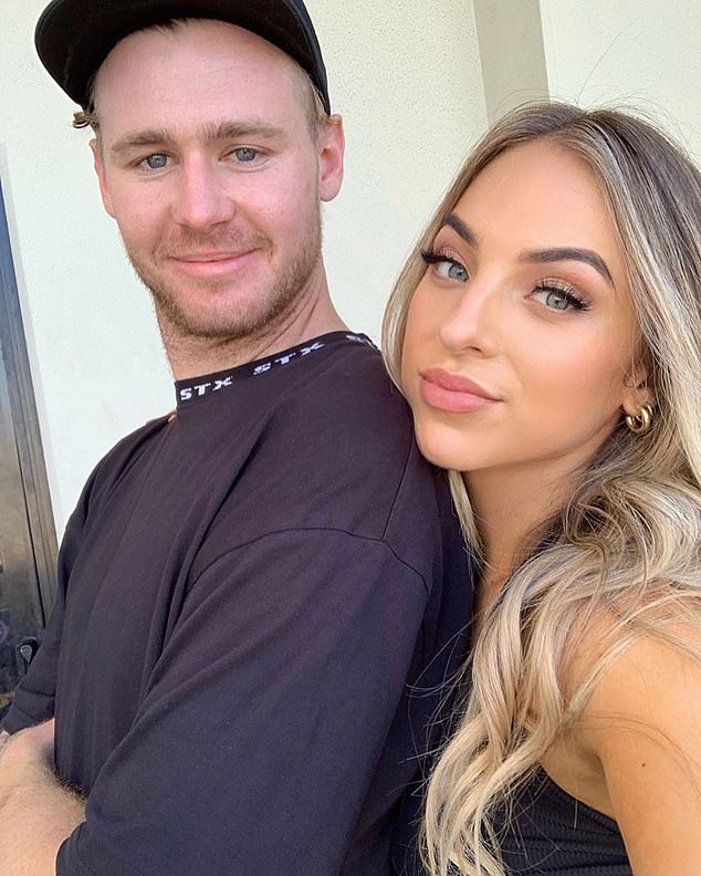 The 29-year-old (pictured with then-girlfriend Grace Collopy) played a total of 70 AFL games in a six-year career that also saw him run for the GWS Giants.