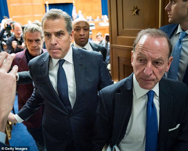 Kevin Morris appears on the left, while President Biden's son Hunter appears in the center along with his attorney Abbe Lowell, right, seen in January.